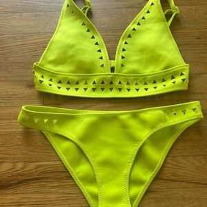 Neon Yellow Cutout Triangle Bikini Set